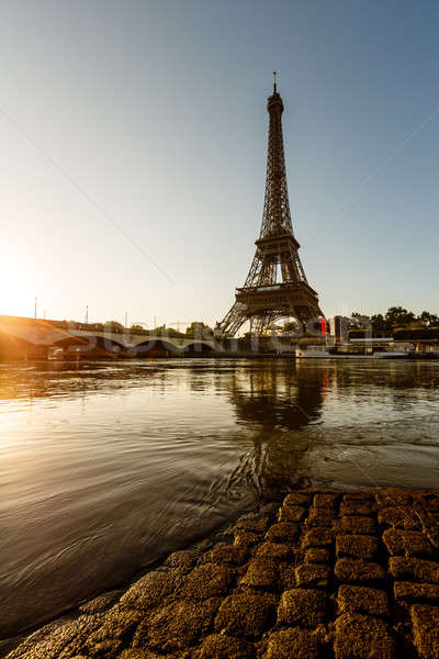 Eiffel Tower and Cobbled Embankment of Seine River at Sunrise, P Stock photo © anshar