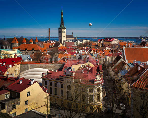 Aerial View of Tallinn Old Town and Olaviste Church from Toompea Stock photo © anshar