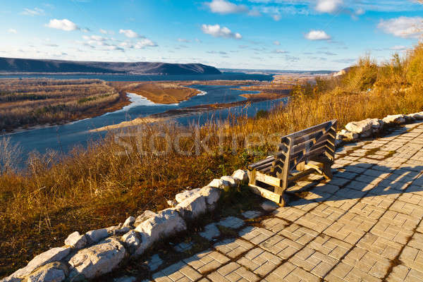 Wooden Bench and Panoramic View of Volga River Bend near Samara, Stock photo © anshar