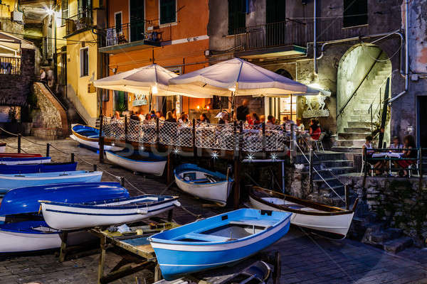 Foto stock: Iluminado · calle · noche · Italia · casa · restaurante