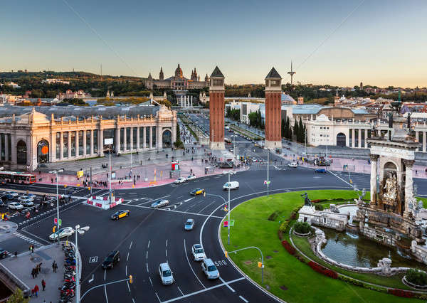 Aerial View on Placa Espanya and Montjuic Hill with National Art Stock photo © anshar