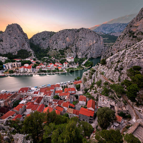 Aerial View on Omis Old Town and Cetina River Gorge, Dalmatia, C Stock photo © anshar