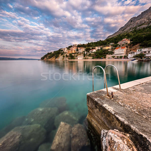 Stone Jetty in Small Village near Omis at Dawn, Dalmatia, Croati Stock photo © anshar
