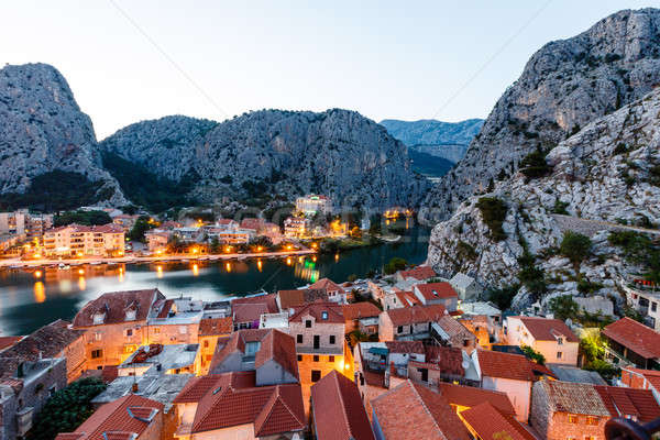 Aerial View on Illuminated Town of Omis in the Evening, Croatia Stock photo © anshar