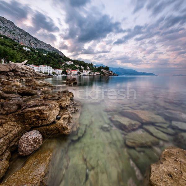 Rocky Beach and Small Village near Omis in the Morning, Dalmatia Stock photo © anshar