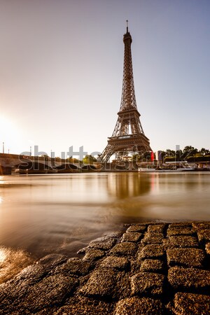 Eyfel Kulesi akşam Paris ışık göstermek şafak Stok fotoğraf © anshar