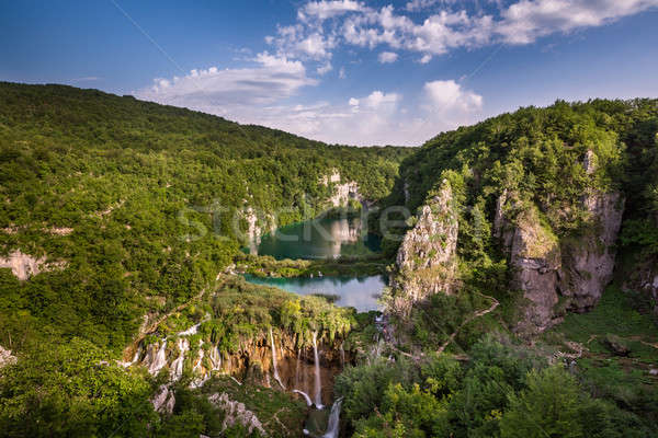 Aerial View on Waterfalls in Plitvice National Park, Donja Jezer Stock photo © anshar