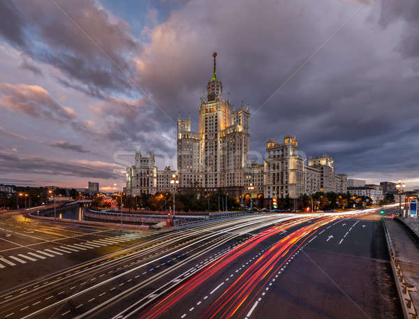 Rascacielos tráfico anochecer Moscú Rusia nubes Foto stock © anshar