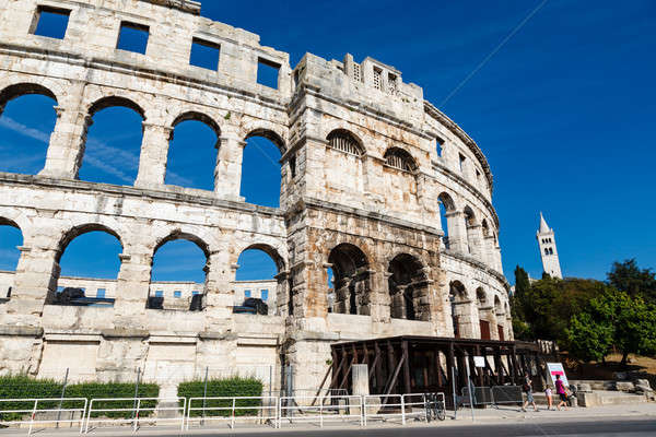 White Church and the Ancient Roman Amphitheater in Pula, Istria, Stock photo © anshar