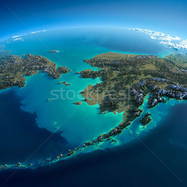 Stock photo: Detailed Earth. Chukotka, Alaska and the Bering Strait