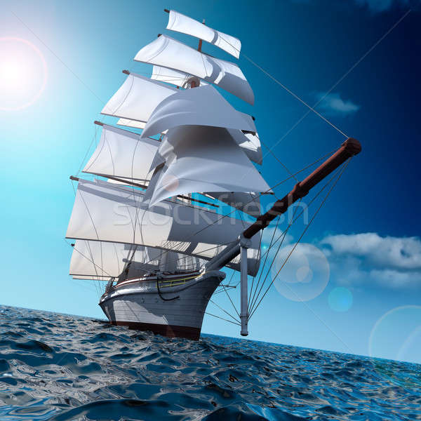 Stock fotó: Vitorlás · hajó · tenger · óriási · óceán · kicsi · hullámok
