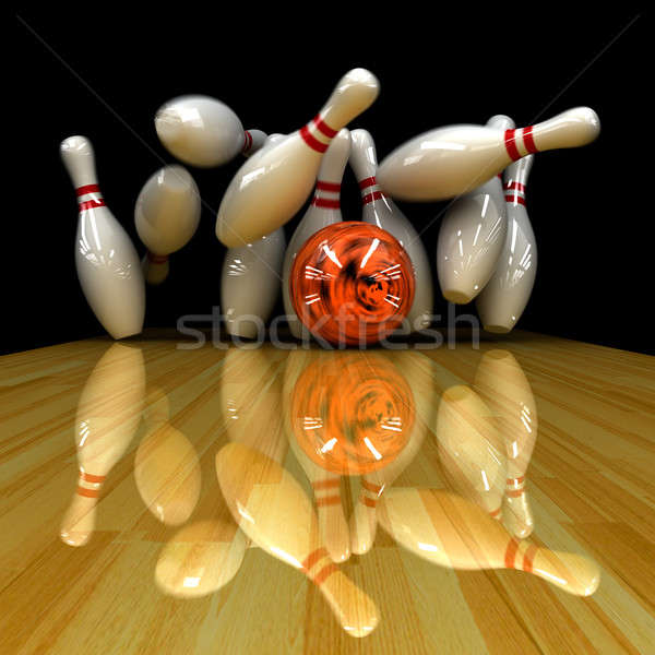 Orange Ball Streik korrigieren Simulation Bowling Stock foto © Antartis