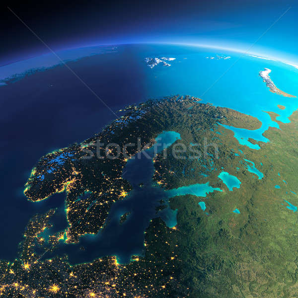 Stock foto: Detaillierte · Erde · Europa · Skandinavien · sehr · Planeten · Erde