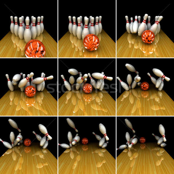 Foto d'archivio: Arancione · palla · sciopero · correggere · simulazione · bowling