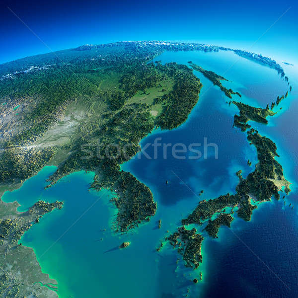 Szczegółowy ziemi Japonia wysoko planety Ziemi rano Zdjęcia stock © Antartis