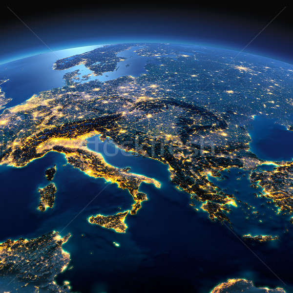 Stock photo: Detailed Earth. Italy, Greece and the Mediterranean Sea on a moo