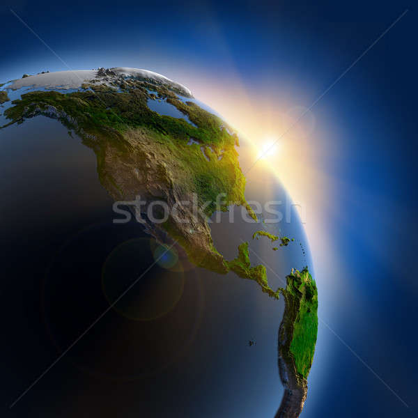 Zonsopgang aarde de kosmische ruimte stralen zon Stockfoto © Antartis