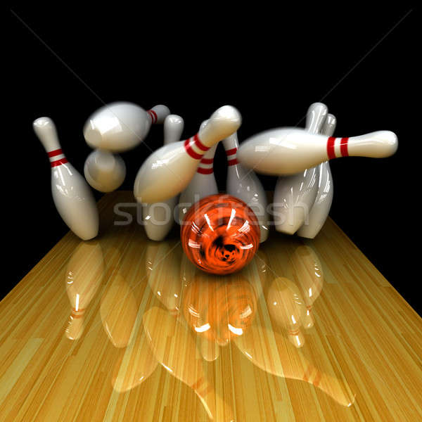 Narancs labda sztrájk helyes szimuláció bowling Stock fotó © Antartis