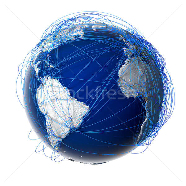 Stock photo: Major global aviation routes on the globe