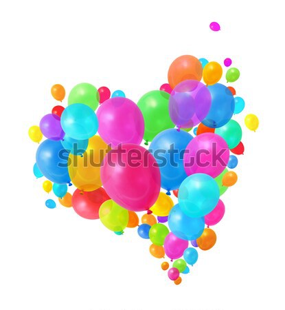 Colorat baloane care zboară forma de inima formare alb Imagine de stoc © Anterovium