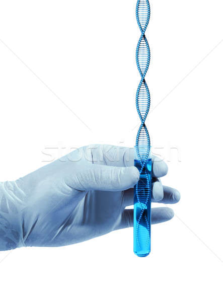 Mână laborator test ADN-ul spirala sticlă Imagine de stoc © Anterovium