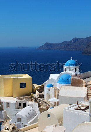 Stock fotó: Görög · templom · Santorini · kék · tenger · kilátás