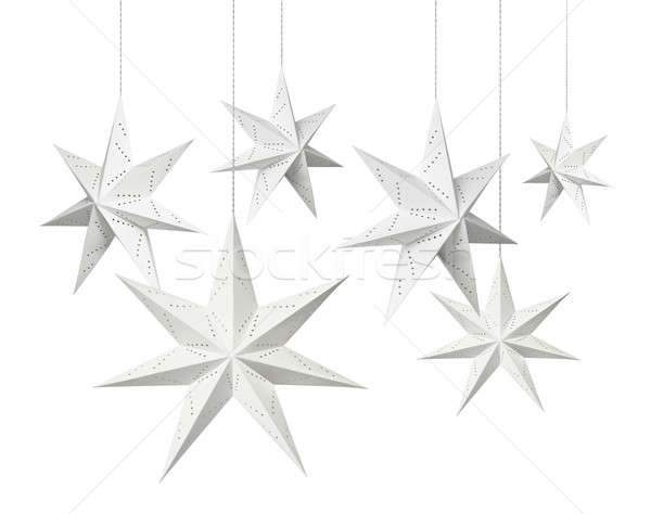 Alb Crăciun hârtie stele decorare agatat Imagine de stoc © Anterovium