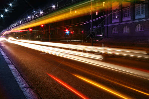 Foto stock: Noite · luzes · rua · luz · cidade · tráfego