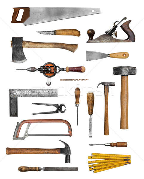 [[stock_photo]]: Vieux · charpentier · main · outils · ensemble