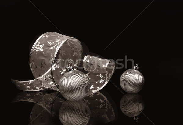 Silver ribbon and Christmas balls Stock photo © Anterovium