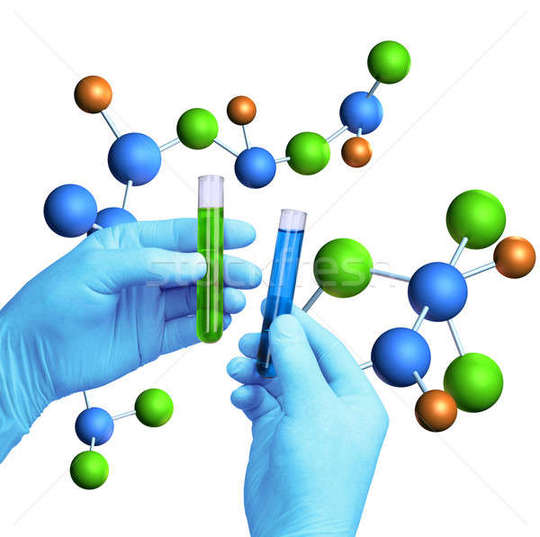 Teszt csövek molekuláris modell vegyész kezek Stock fotó © Anterovium
