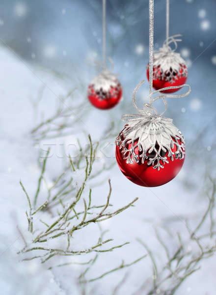 Red Xmas balls snowfall fantasy Stock photo © Anterovium