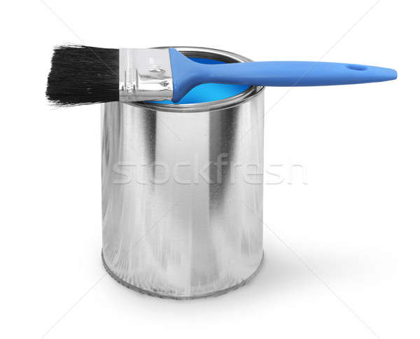 Escove paint brush azul isolado branco Foto stock © Anterovium