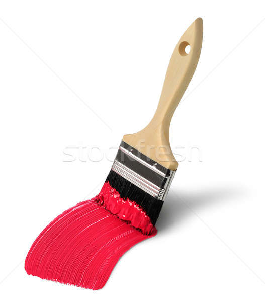 Stock photo: Brush with red paint stroke