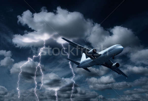 Foto stock: Avião · trovoada · céu · nuvens · azul · tempestade