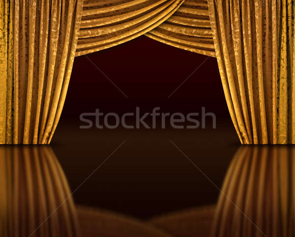 Foto stock: Dorado · etapa · cortinas · abierto · oscuro · piso