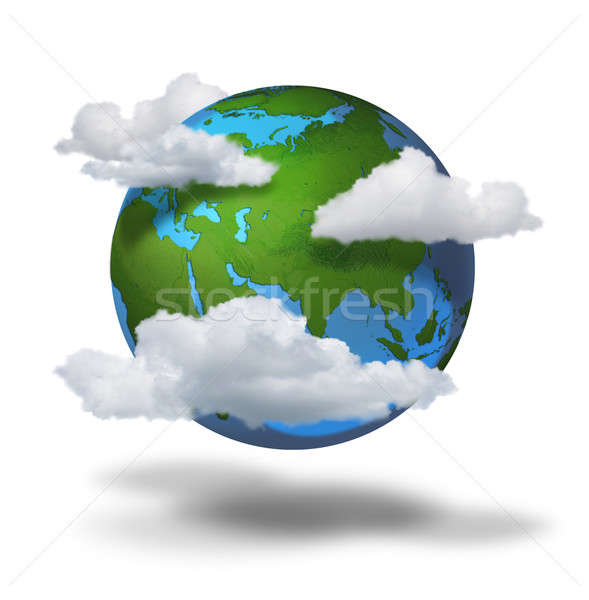Schimbarile climatice Planet Earth nori acoperit continente apă Imagine de stoc © Anterovium