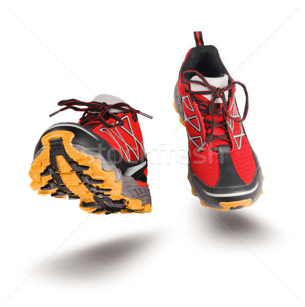 Rot läuft Sport Schuhe Vorderseite isoliert Stock foto © Anterovium