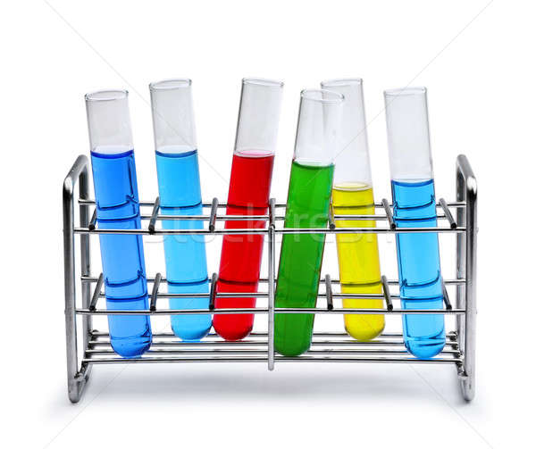 Labotatory test tube rack with liquid samples Stock photo © Anterovium