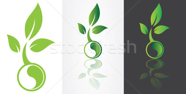 ying yang symbolism with green leaf Stock photo © antkevyv