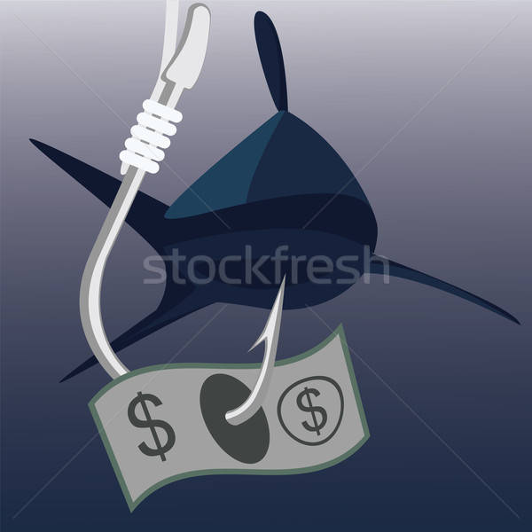 bank note on fishing hook with shark on background Stock photo © antkevyv