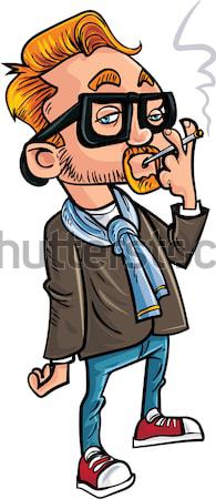 Cartoon loser with long hair smoking Stock photo © antonbrand