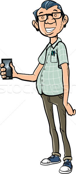 Alto desenho animado nerd telefone móvel isolado branco Foto stock © antonbrand