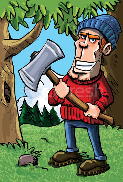 Karikatur Holzfäller halten ax Wald Holz Stock foto © antonbrand