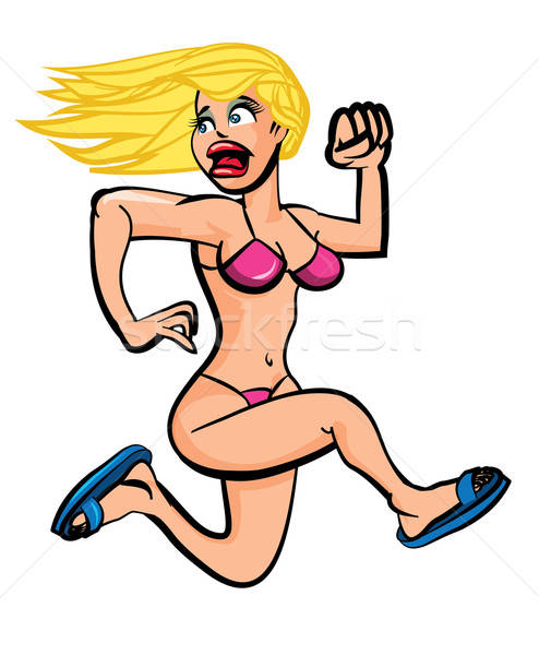 Bikini fille courir terreur isolé blanche Photo stock © antonbrand