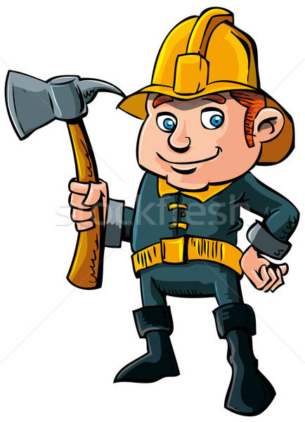 Cartoon fireman with axe Stock photo © antonbrand