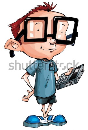 Karikatur nerd Gläser Smartphone isoliert weiß Stock foto © antonbrand