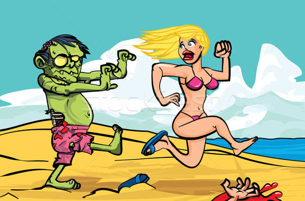 Cartoon zombie chasing a girl on the beach Stock photo © antonbrand