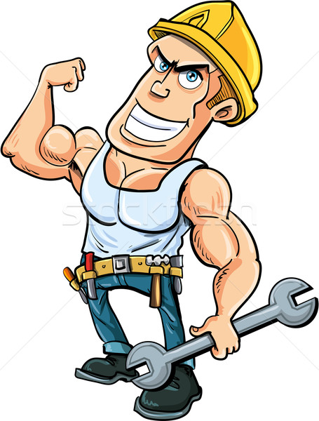 Cartoon złota rączka mięśni człowiek mężczyzn narzędzia Zdjęcia stock © antonbrand