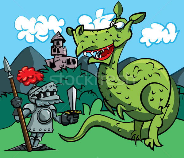 Cartoon chevalier féroce dragon médiévale [[stock_photo]] © antonbrand